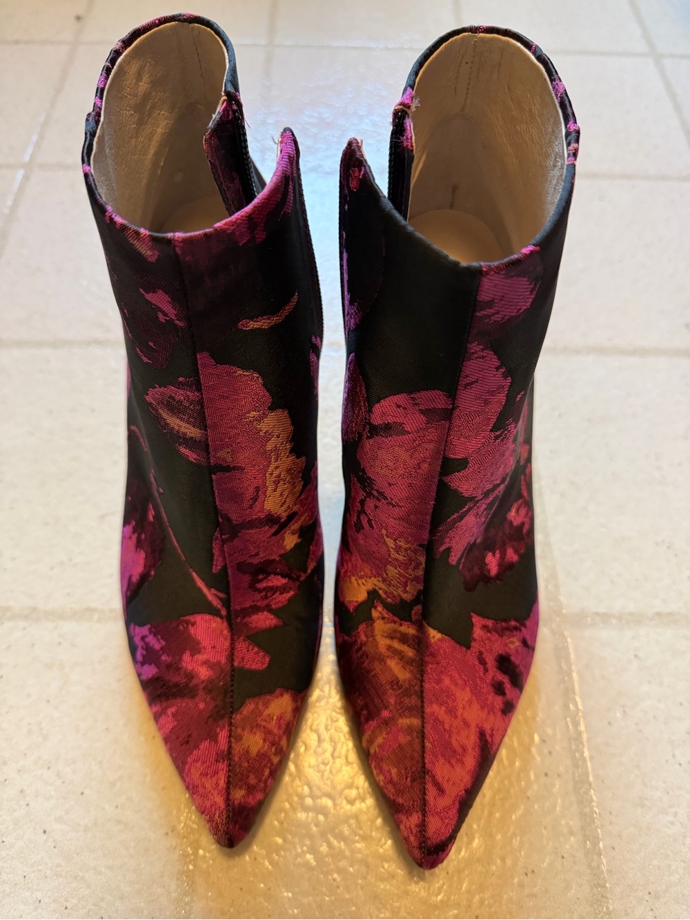 Louise et Cie Floral Pointed Toe Ankle Boots in Pink and Black